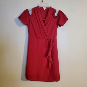 Monteau Girl Girl's Ruffle‎ Faux Wrap Dress in Red Size 12